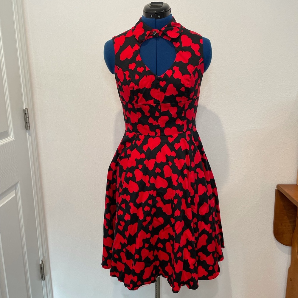 Black and red collared heart pin-up dress.